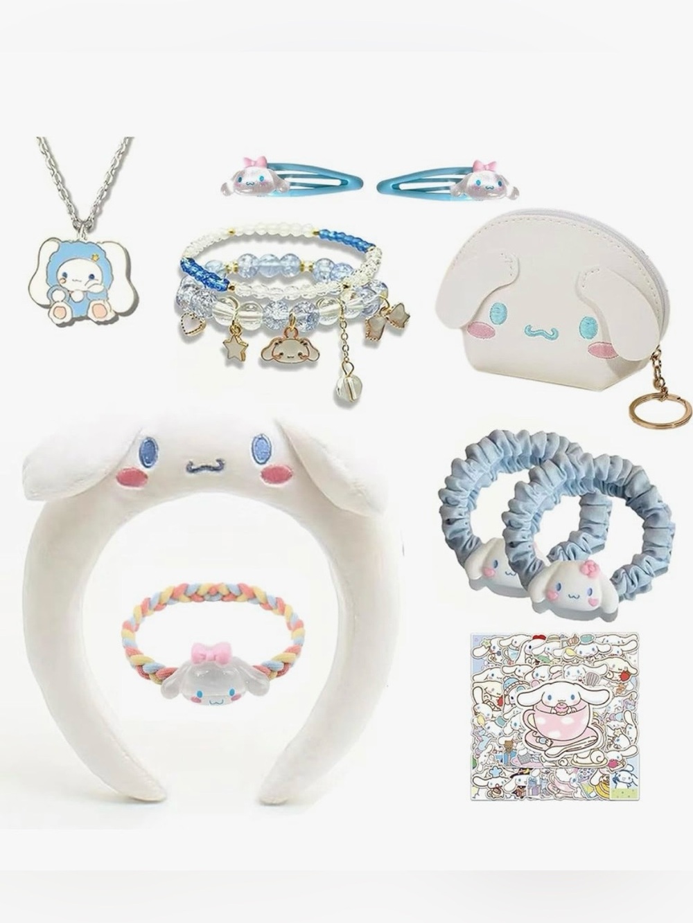 Cinnamoroll Kawaii Anime Blue White Sanrio Set Jewelry Hair Coinpurse + More NEW